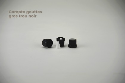 Fermetures DIN 18 | Capsule de garantie+compte gouttes gros trou noire pour liquides huileux (30-D-GR-TROU-N)