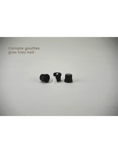 Fermetures DIN 18 | Capsule de garantie+compte gouttes gros trou noire pour liquides huileux (30-D-GR-TROU-N)