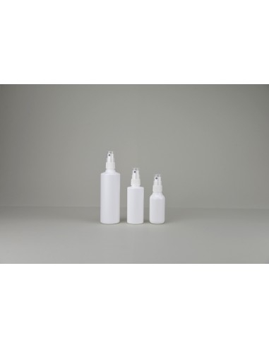 Bouillottes et spray blanches en polyéthylène rondes (vapo à  couper) | 100 ml - Bouillote + Spray Complète (661-B-100-C)