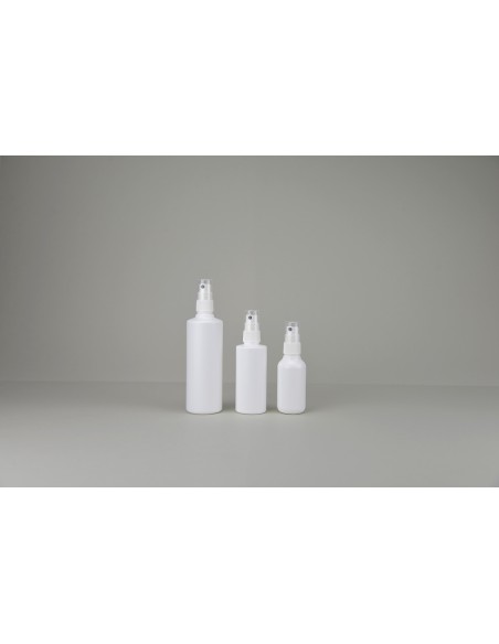 Bouillottes et spray blanches en polyéthylène rondes (vapo à  couper) | 50 ml - Bouillote + Spray Complète (661-B-50-C)