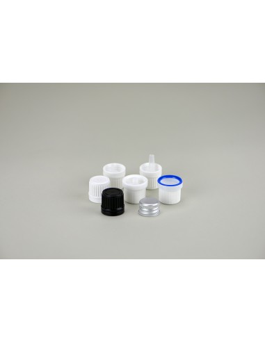 Fermetures DIN 18 | Capsule blanche + compte-gouttes vertical long (30-D-LONG)