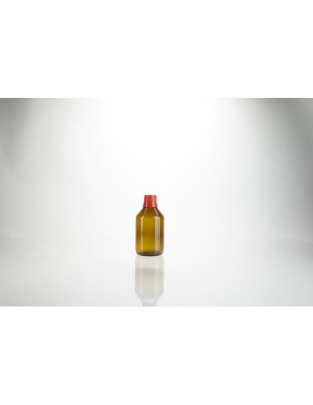 Flacons APONORM en verre brun ronds avec goulot verseur et fermeture de dosage rouge | 250 ml (APO-250-ML)