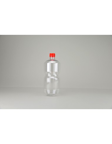Bouteille en PET transparente 1 litre avec bouchon inviolable rouge | 1000 ml (629-1000)