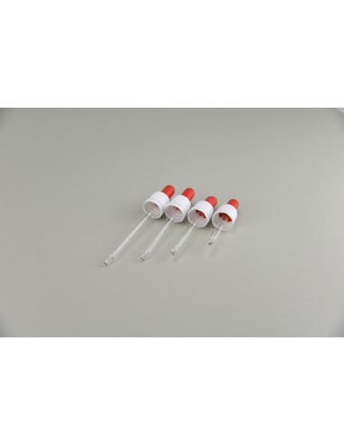 Montures pipettes rouges et blanches pour flacons \"combi\" en verre brun ronds | 10/15 ml (MONT-32-10/15)