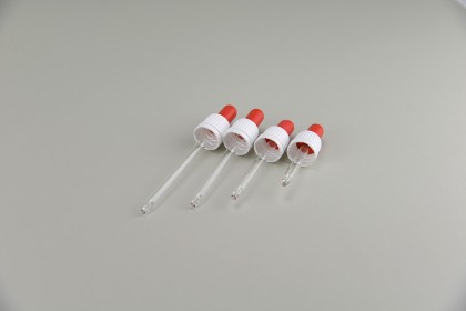 Montures pipettes rouges et blanches pour flacons \"combi\" en verre brun ronds | 50 ml (MONT-32-50)