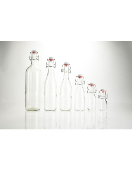 Bouteilles à limonade en verre blanc avec fermeture mécanique et tête en porcelaine | 100 ml (BT-LIMONADE-100)