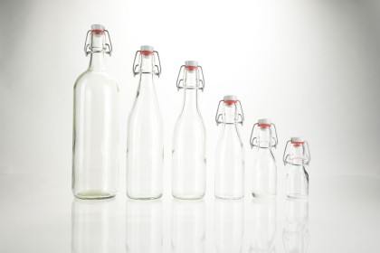 Bouteilles à limonade en verre blanc avec fermeture mécanique et tête en porcelaine | 1000 ml (BT-LIMONADE-1000)