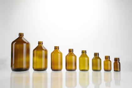 Flacons \"veral\" en verre brun ronds - PP 28 | 500 ml (3-500) 2