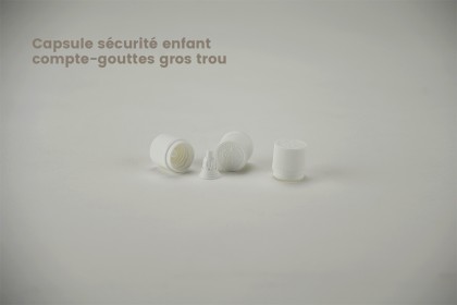 Fermetures DIN 18 | Capsule sécurité enfant+compte-gouttes gros trou (30-D-GR-TROU-S)