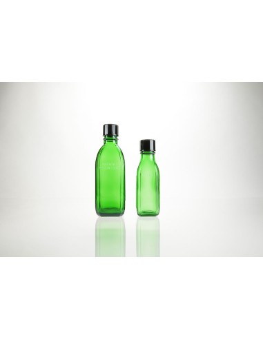 Flacons \"nocifs\" en verre vert forme carrée avec inscription en relief \"nocif attention\" | Capsule noire pour Nocifs 250 & 5